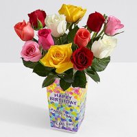 12 Long Stemmed Rainbow Valentine's Day Roses