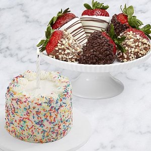 画像1: Petite Birthday Cake & Half Dozen Fancy Strawberries