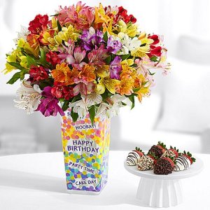 画像1: 100 Blooms of Peruvian Lilies with 6 Fancy Strawberries