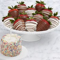 Petite Birthday Cake & Full Dozen Swizzled Strawberries