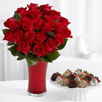 24 Red Roses with 12 Fancy Strawberries
