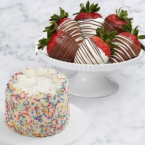 画像1: Petite Birthday Cake & Half Dozen Swizzled Strawberries
