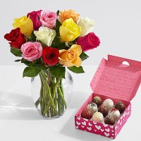 One Dozen Valentine's Roses with 9 Valentine's Cake Truffles