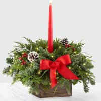 14inch Deck the Halls Centerpiece with Holiday Trug and Lights