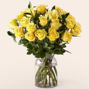 画像1: Ray of Sunshine Yellow Rose Bouquet(24 Yellow Roses with Vase)