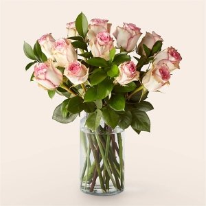 画像1: Pink Champagne Rose Bouquet (12 Pink Roses With Vase)