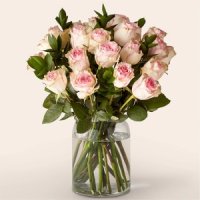 Pink Champagne Rose Bouquet (24 Pink Roses With Vase)