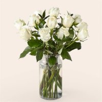Moonlight White Rose Bouquet (12 White Roses  with Vase)