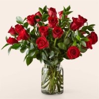 Red Rose Bouquet (24 Red Roses with Glass Vase)
