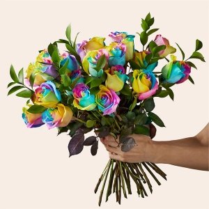 画像2: Two Dozen Rainbow Rose Bouquet with Blush Vase