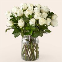 Moonlight White Rose Bouquet (24 White Roses with Vase)