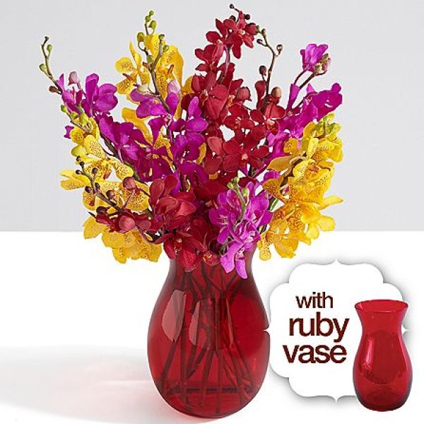 画像1: Mokara Orchids with Ruby Vase (1)