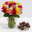 画像1: Two Dozen Valentine's Roses with 9 Valentine's Cheesecake Bites (1)