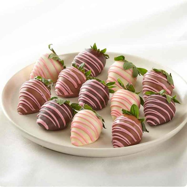画像1: One Dozen Pink Chocolate Covered Strawberries (1)