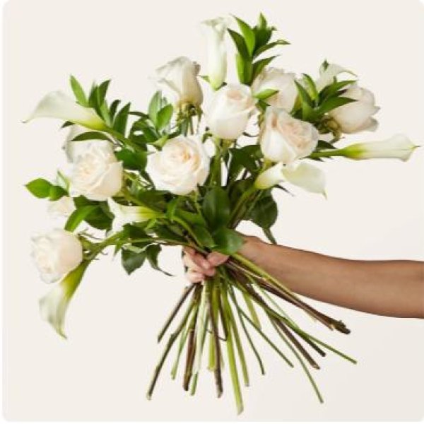画像2:  Vision in Ivory Rose and Calla Lily Bouquet(Premium) 花瓶付き (2)